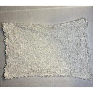 White Cotton Pillow Sham 27x18 Floral Lace Look Openwork Whitework